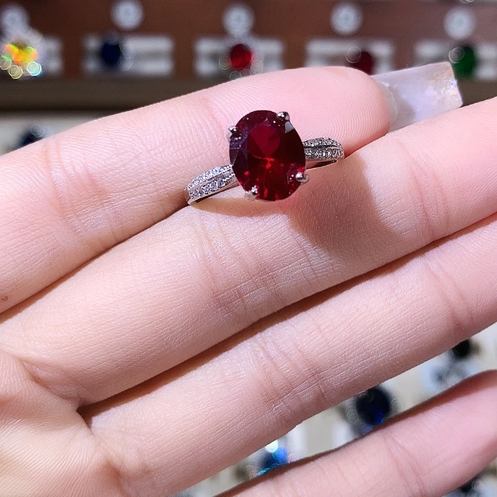 红宝石戒指银S925镶嵌白酒红810