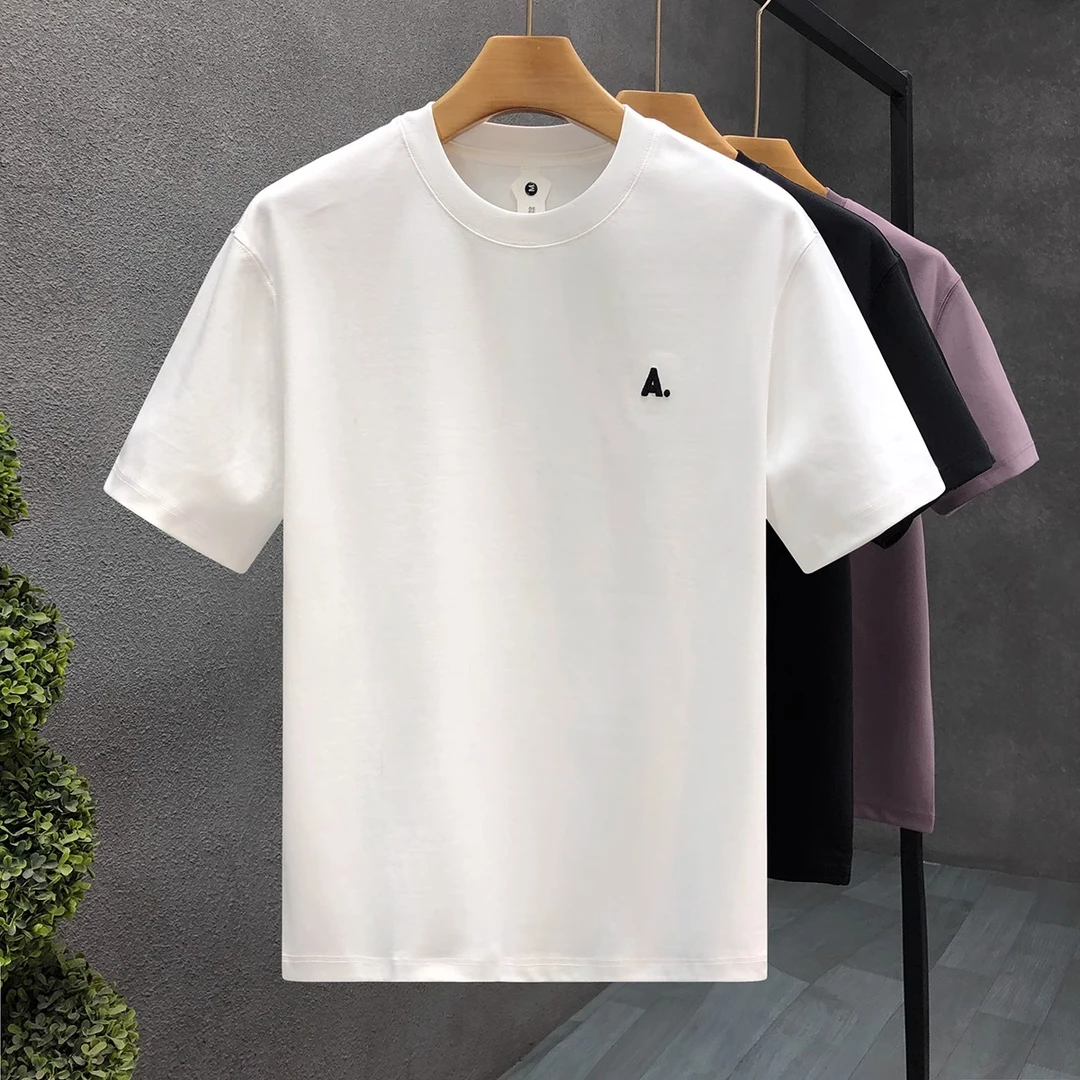 极简风白色刺绣百搭短袖t恤男春秋内搭打底衫夏季男士半截袖