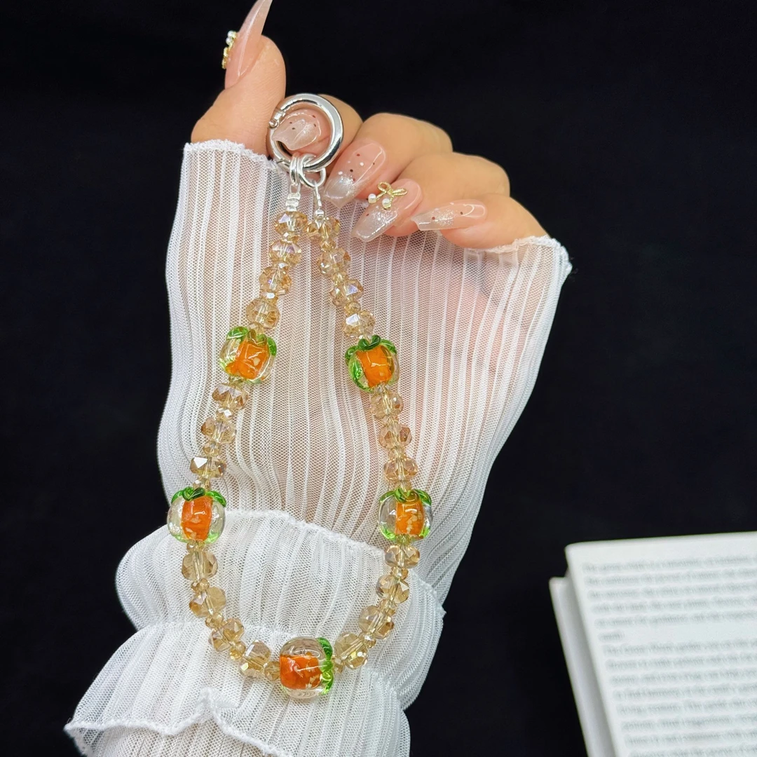 柿柿如意手机链挂脖斜挎长款奢华高级感珠子防丢挂饰彩色手提挂件