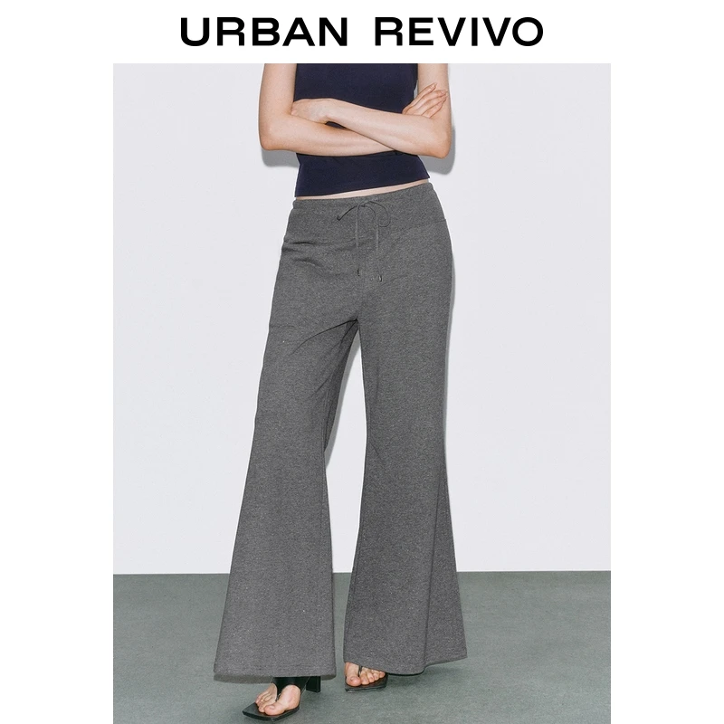 UR2025秋季新款女装慵懒休闲格雷系抽绳棉质喇叭裤UWJ650036