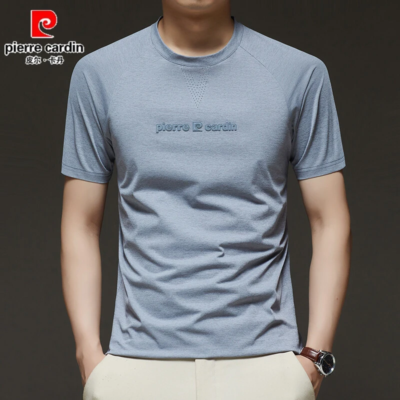 皮尔卡丹高端免烫圆领短袖T恤2025夏季新款男士透气夏装半袖体恤