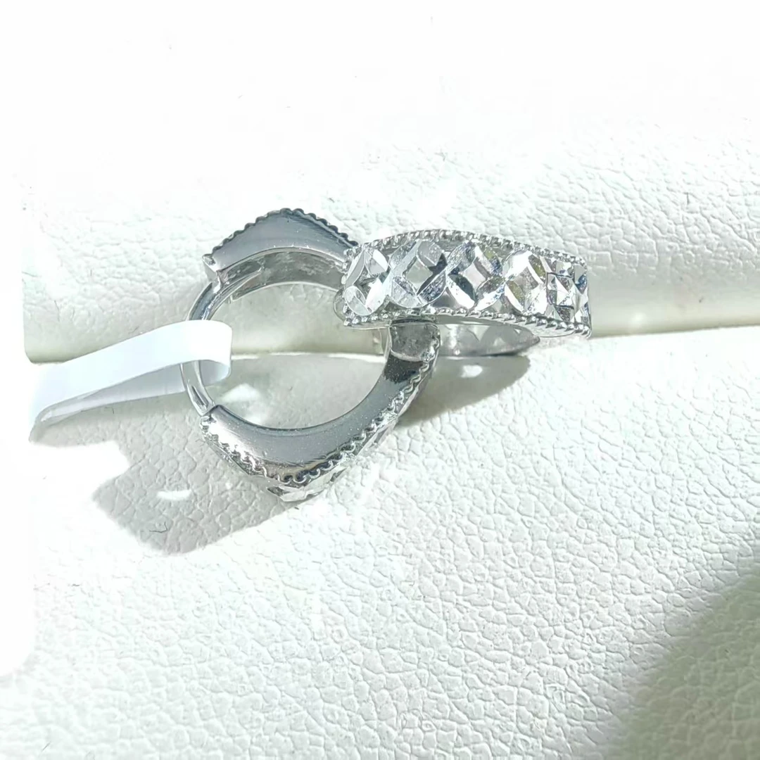 PT950铂金耳饰 切面菱形铜钱铂金耳扣  时尚百搭简约