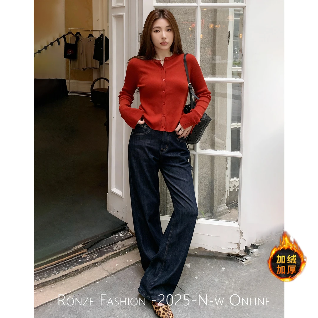 美式原牛ins风阔腿牛仔女百搭极简风老钱丹宁显瘦气质牛仔拖地裤