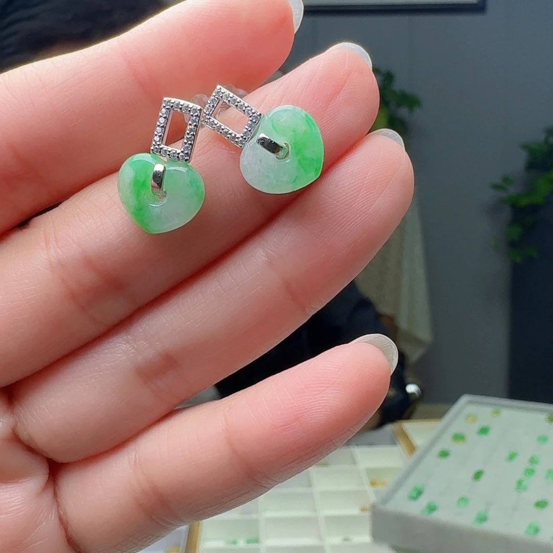 翡翠银S925镶嵌耳饰多样性发货其一