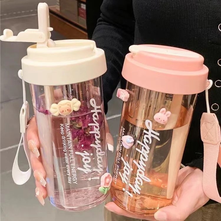 2025新款水杯耐高温女生可爱高颜值茶水分离ins吸管塑料双饮杯子