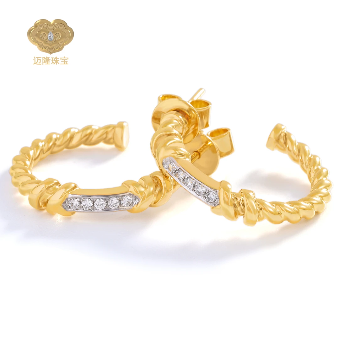 迈隆珠宝⽿饰气质网红意大利德国设计款纯手工麻花钻石耳环