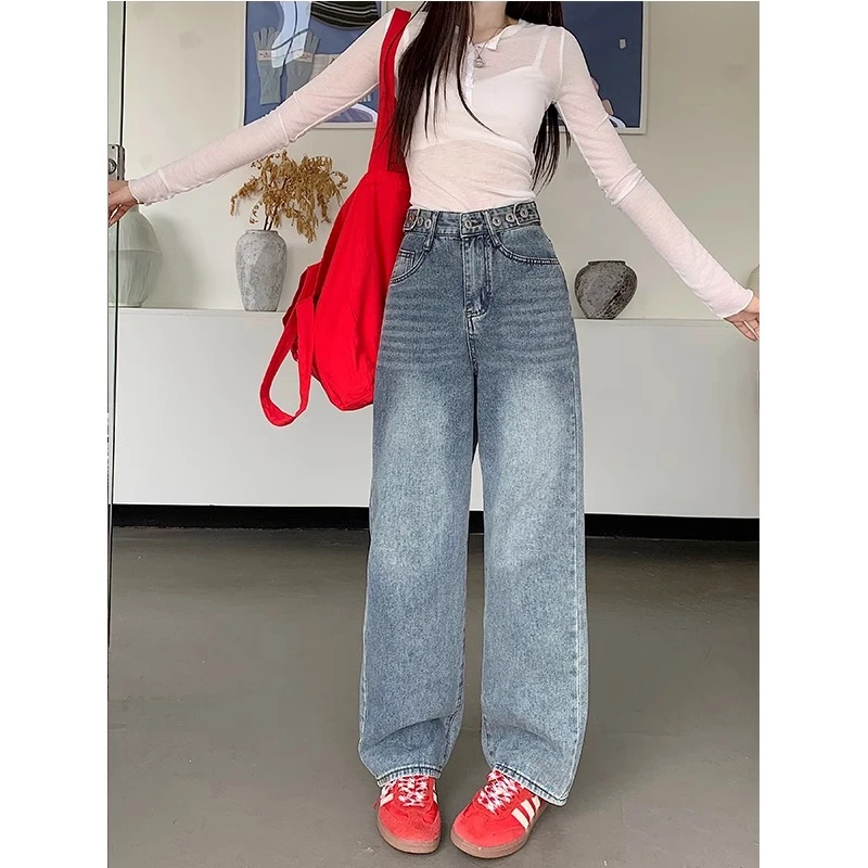 阔腿牛仔裤女夏季新款高腰显瘦胖mm百搭直筒裤KX33169