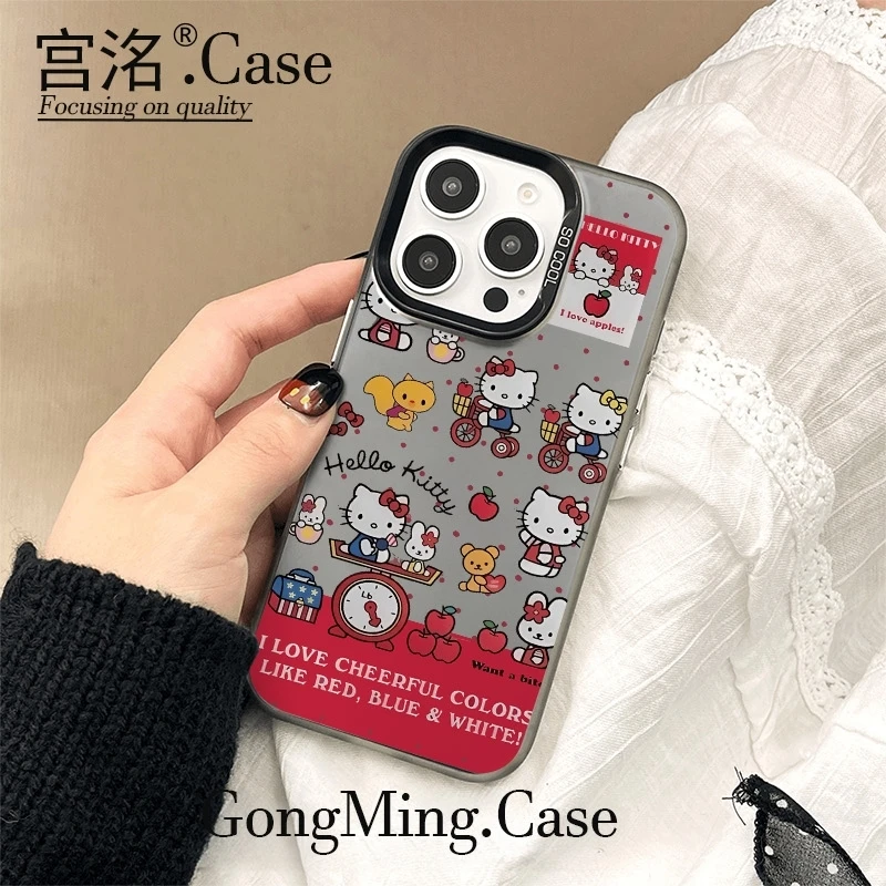 红KT兔子小熊拼贴彩银壳适用于iPhoneiPhone苹果16手机壳华为oppo