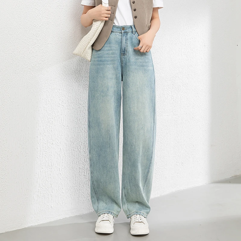 美式复古镰刀裤女蓝色牛仔裤2025春夏季新款高腰显瘦宽松哈伦女裤