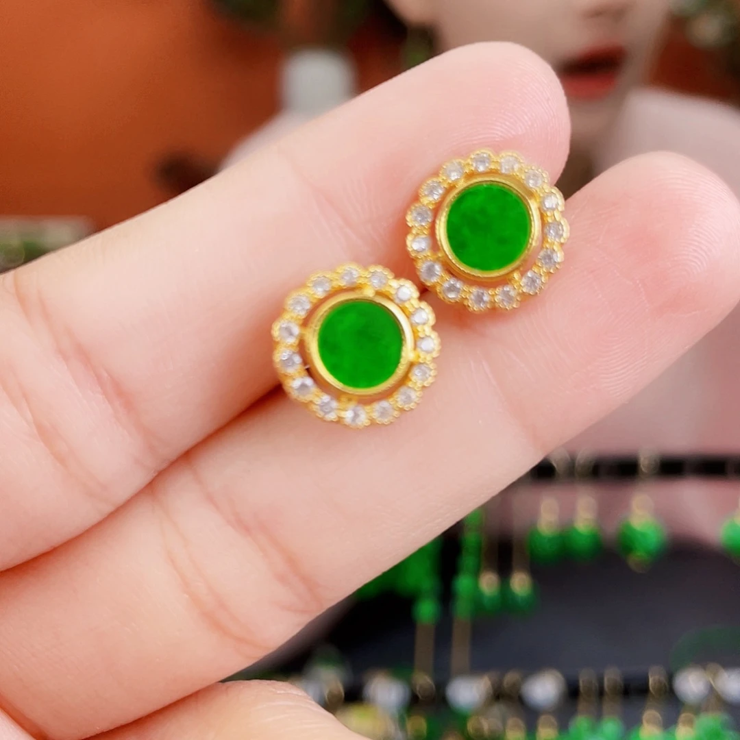 翡翠银S925镶嵌耳饰