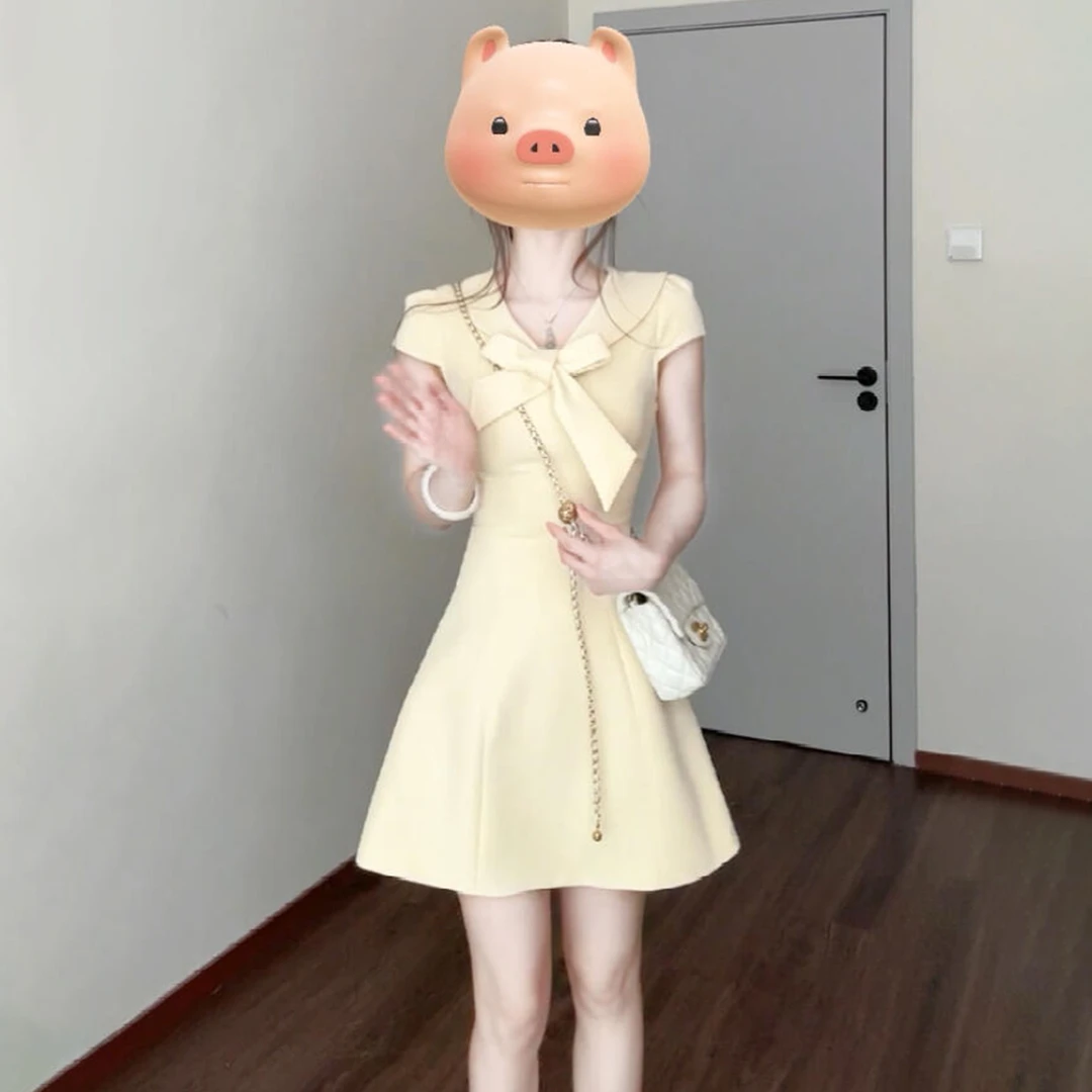 【现货+运补】千金风海军领高级感短袖连衣裙收腰显瘦气质短裙4762