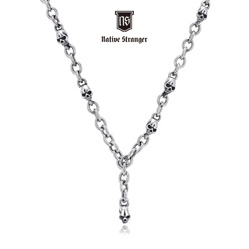 NATIVE STRANGER 链子925银 骷髅头链接项链素链个性时尚朋克摇滚