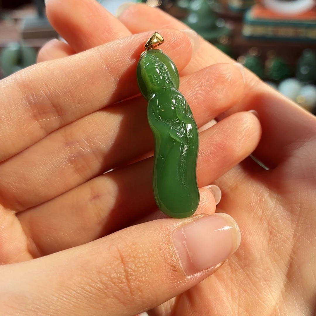 和田玉18K金镶嵌吊坠(不含链)T