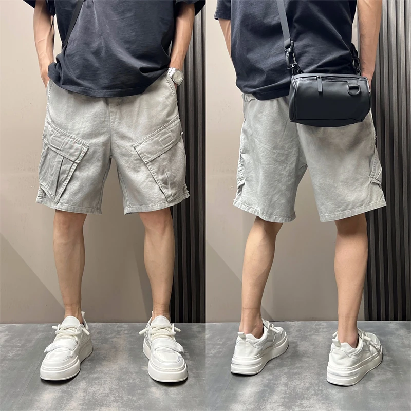 2025夏季新款美式多口袋工装短裤男户外薄款设计感做旧五分短裤