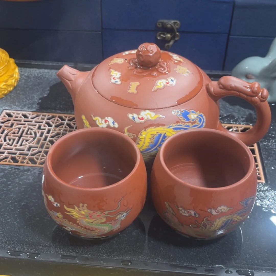 茶杯紫砂一壶4杯2龙2凤