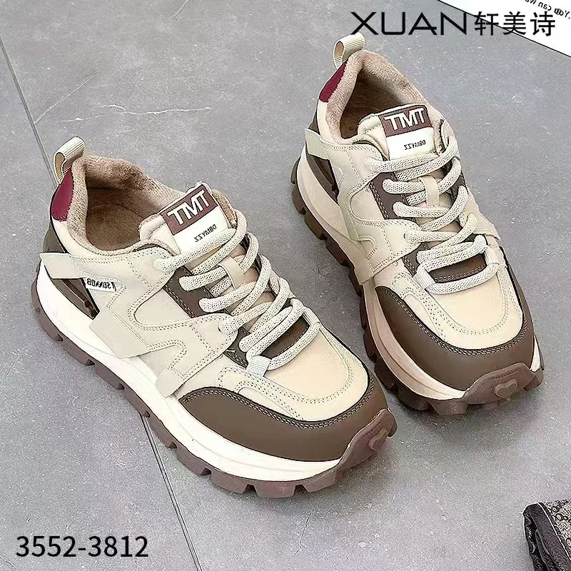 轩美诗2024冬新款真皮加绒阿甘鞋系带保暖时尚休闲舒适百搭3812女