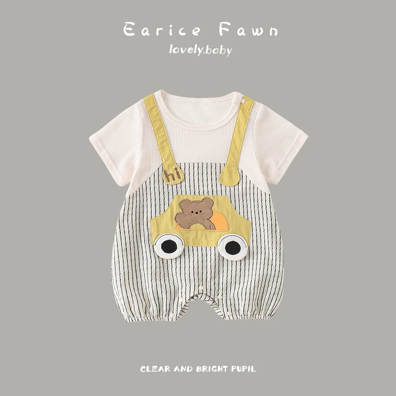 DZ婴儿夏季短袖连体衣小宝宝满月百天可爱薄款哈衣假两件超萌爬爬