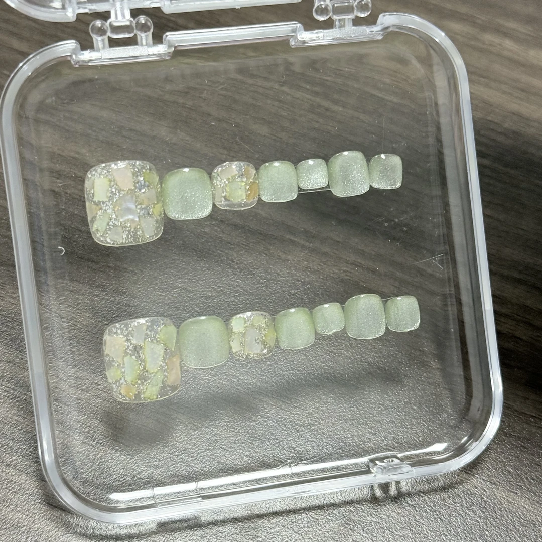 夏天光疗冰绿色清透脚美甲个性小众高级感穿戴甲片