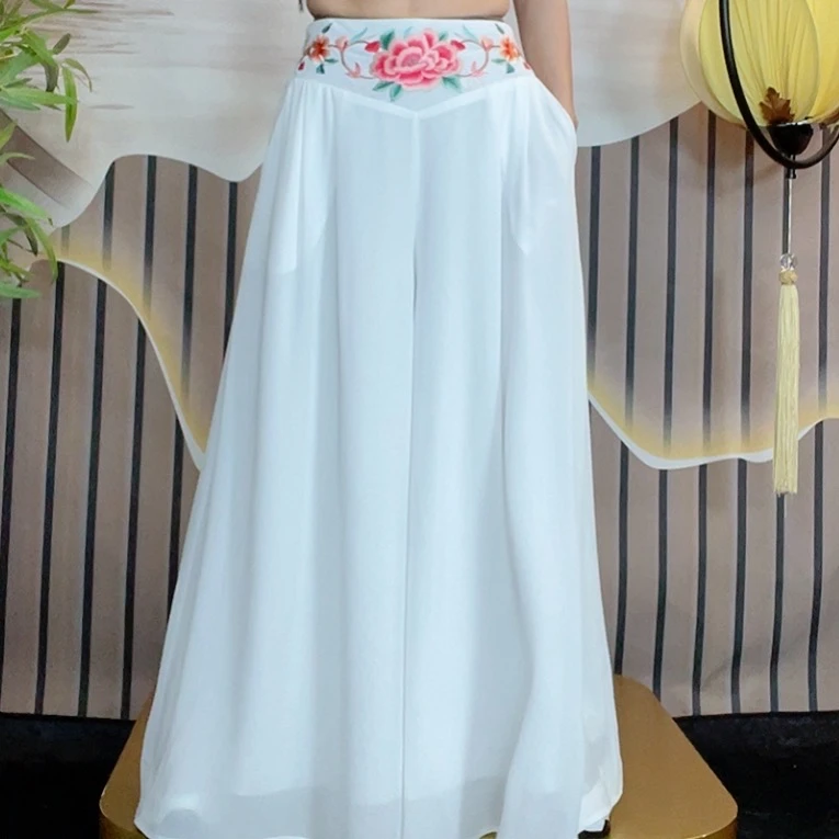 民族风腰间花刺绣款休闲裤2402