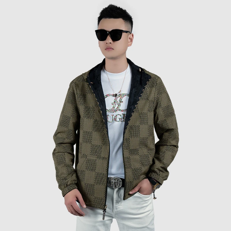 男士2025春季欧货连帽夹克个性时尚潮流休闲百搭暗纹提花潮牌外套