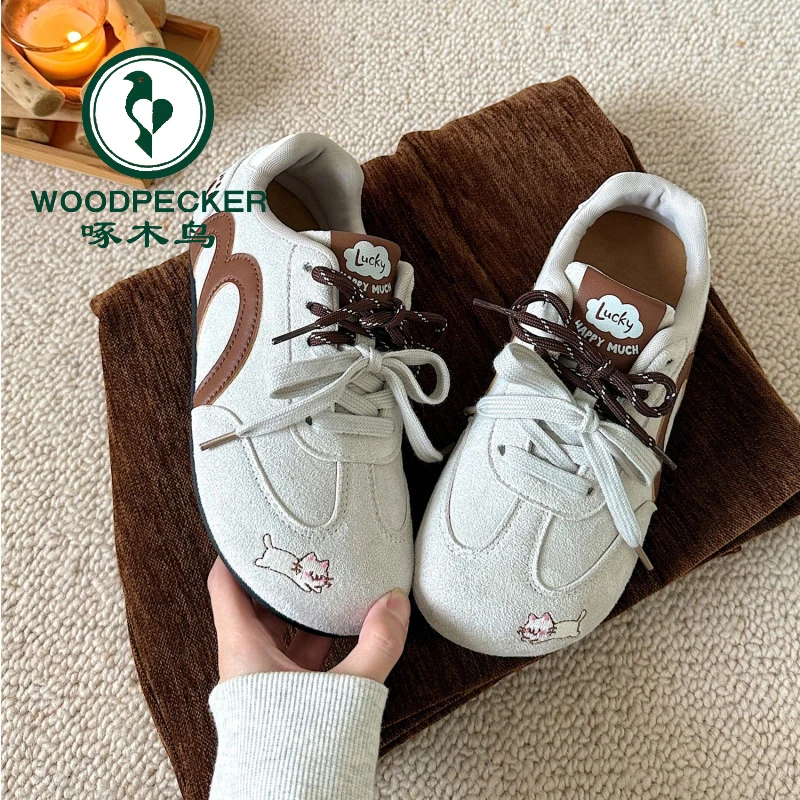 啄木鸟小众丑萌软底板鞋女2025秋季新款时尚百搭德训鞋休闲运动鞋