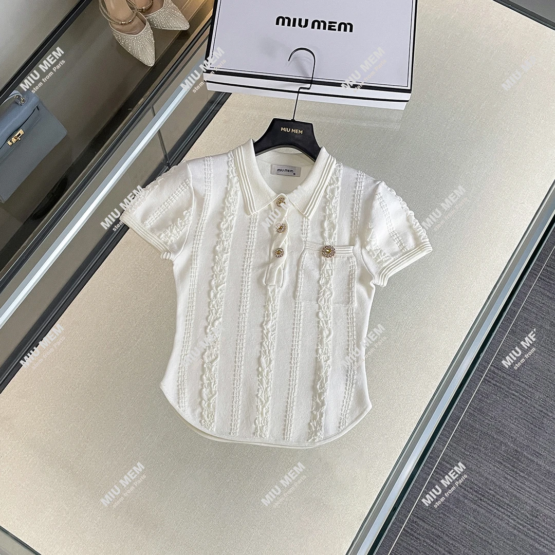 【西西里漫花】针织雏菊装饰POLO领洋气少女感针织上衣LA11526