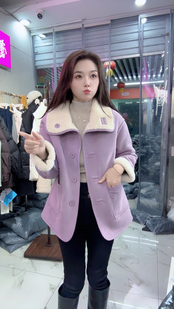 两面穿长款高级感气质复古翻领麂皮绒一体加厚网红时尚女士外套