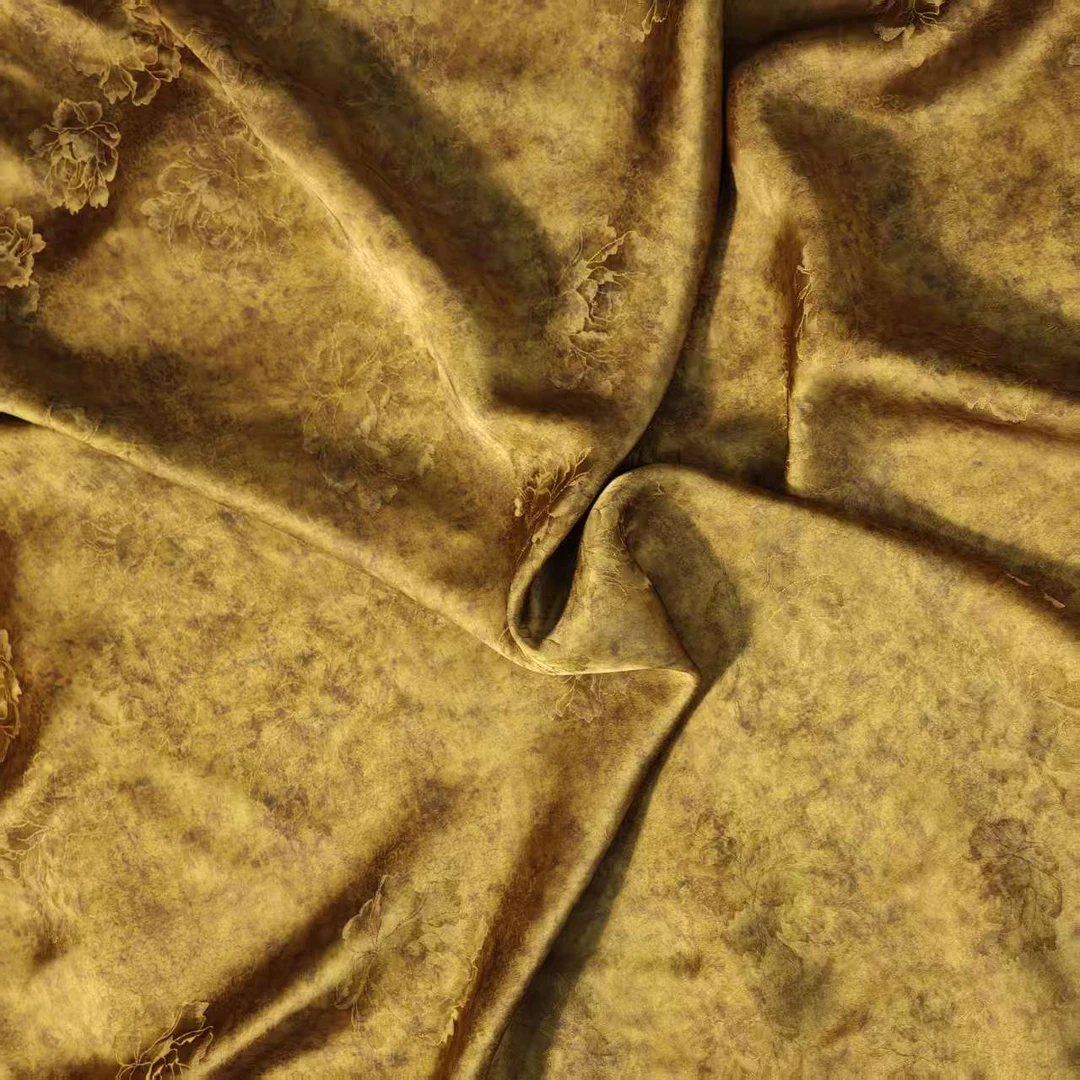 『金缕牡丹』新中式香云纱面料 重锻  提花 (裁开不退换）