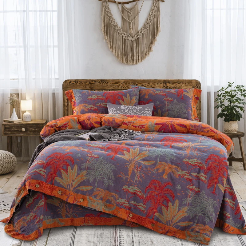 良品绘{奇幻丛林-紫罗兰}热销款全棉床上四件套母婴级双层纱