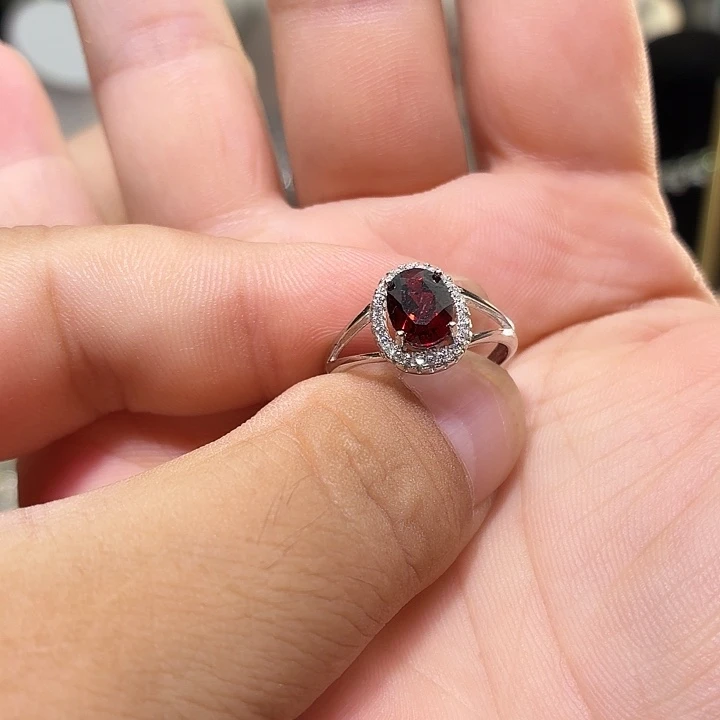 石榴石戒指银S925镶嵌支持复检
