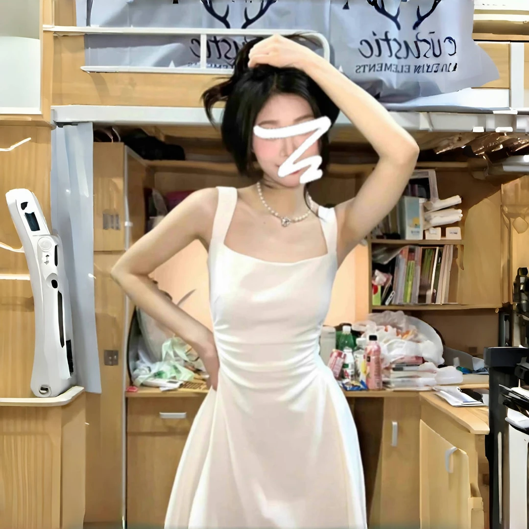 ZRCKUR法式高级感初恋白色吊带连衣裙女夏2025新款长裙子气质修身