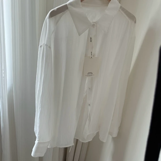 韩版重工麻料衬衫宽松简约设计感白色