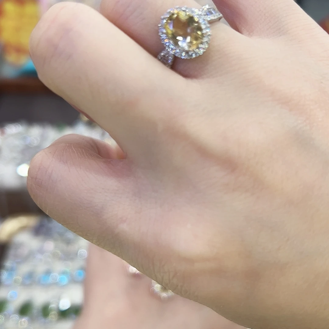 黄晶戒指银S925镶嵌