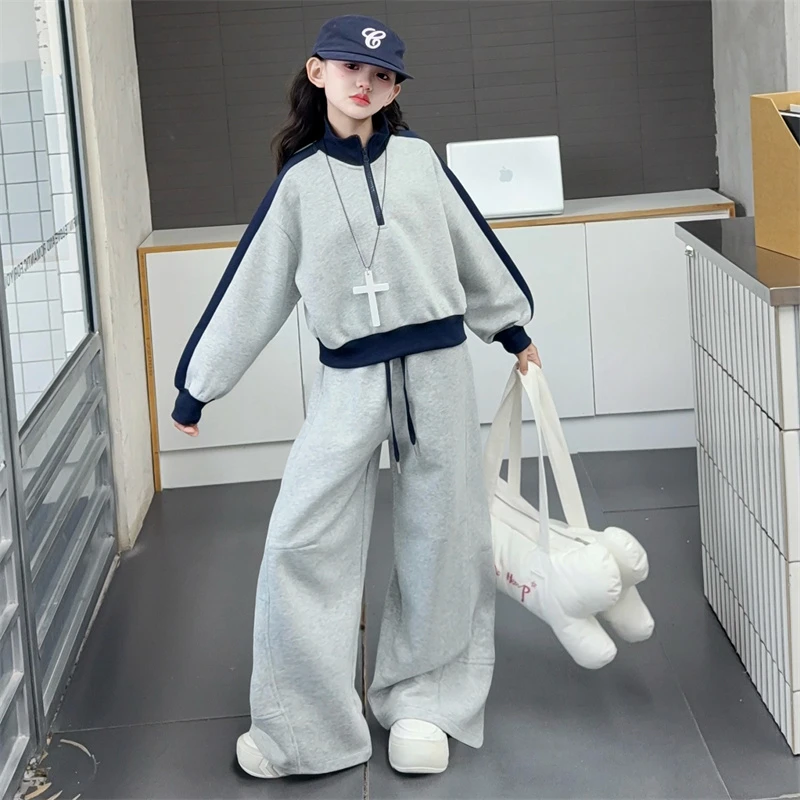 女童套装秋装2025新款网红炸街半高领卫衣女孩大童春秋韩系衣服潮