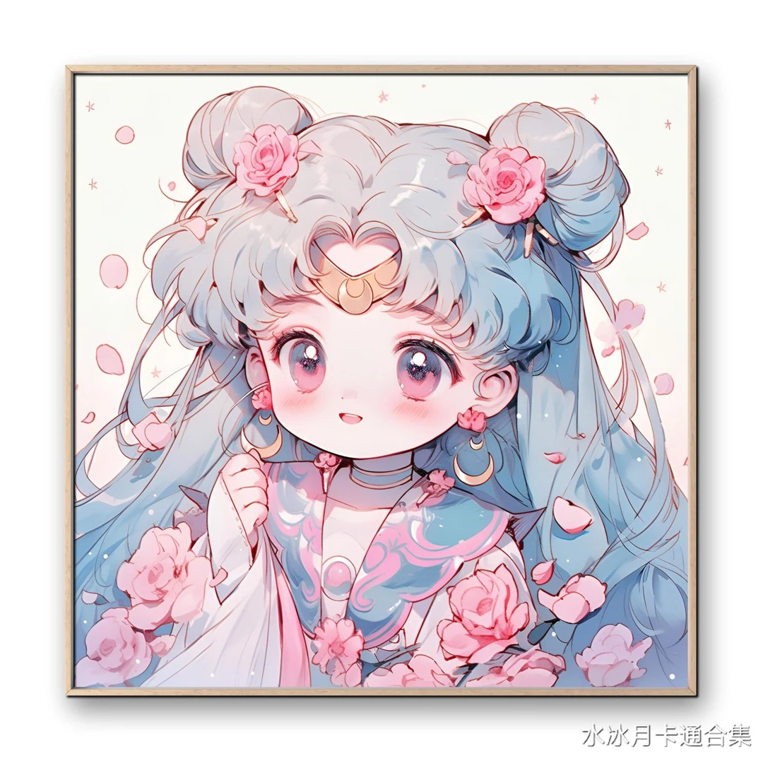 蓝粉水冰月 60*60大格四股线34色金丝布【无针无工具】 精准印花