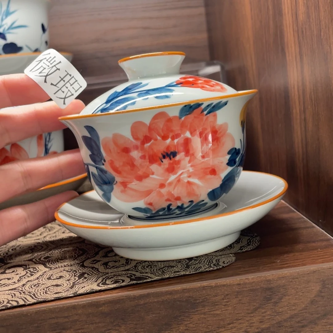 釉下手绘茶具微瑕