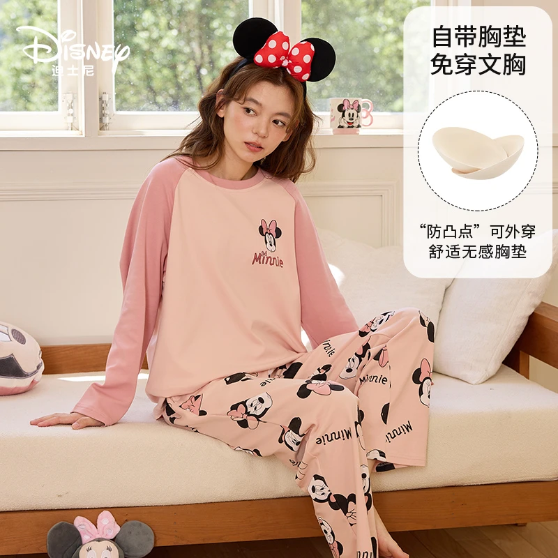 Disney/迪士尼秋冬季圆领长袖带胸垫印花甜美舒适宽松家居服0172