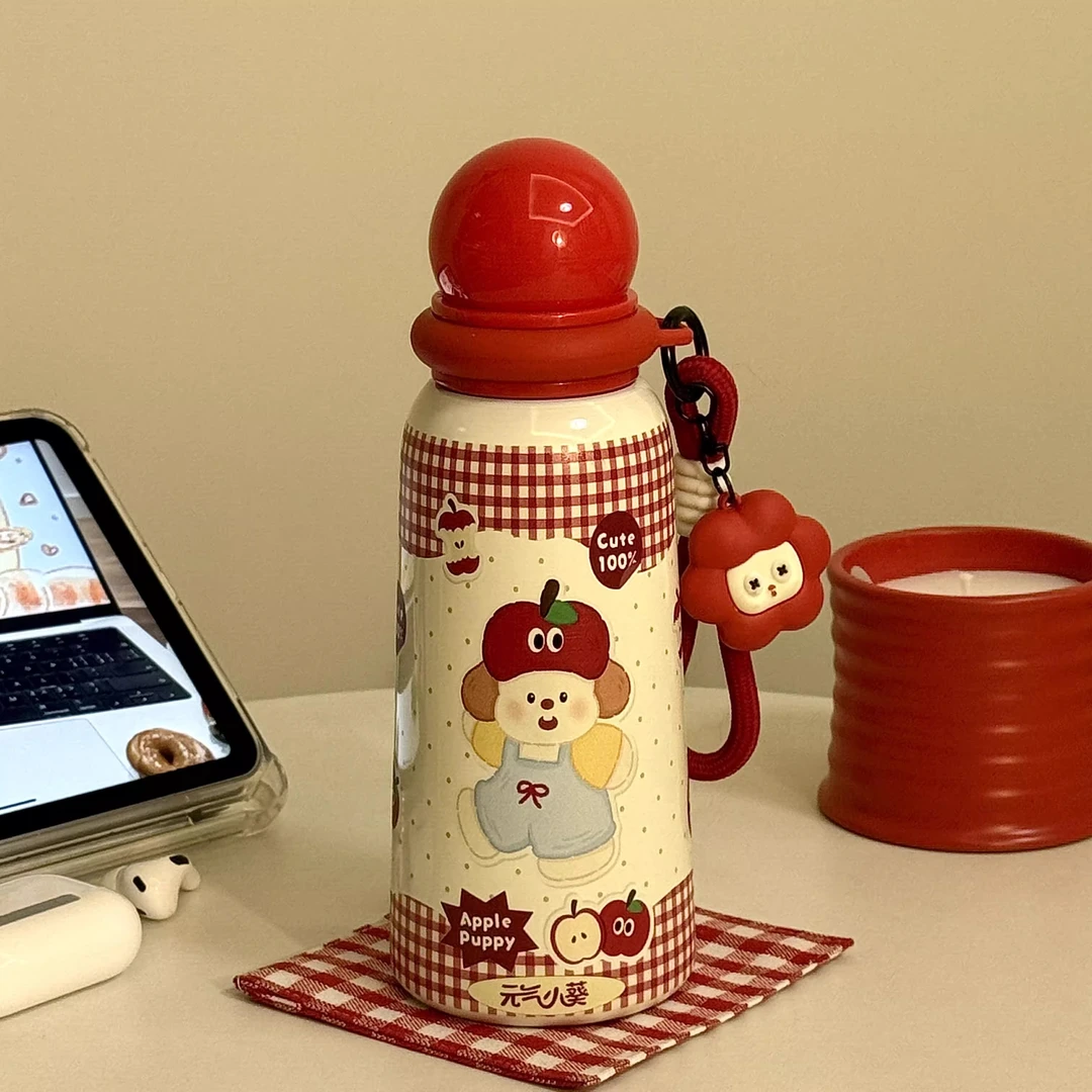 苹果小狗保温杯女生高颜值水杯家用2025新款学生大容量杯子便携
