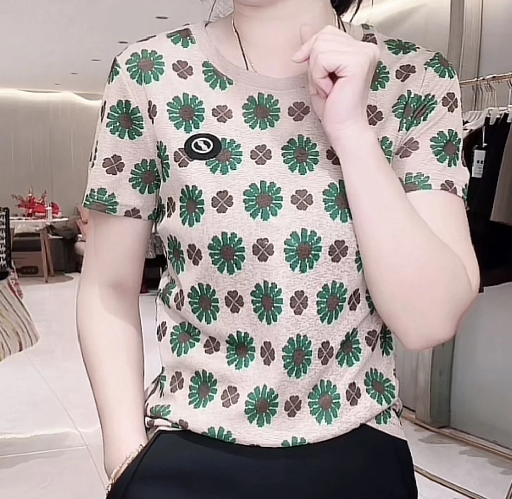 B16#太阳花短袖T恤女显瘦洋气时尚百搭休闲潮流夏季