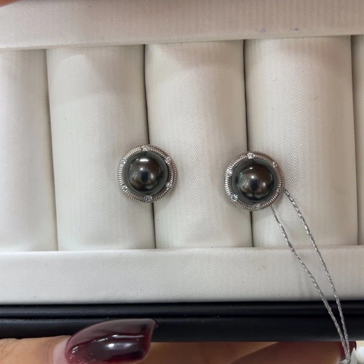 海水珍珠耳饰银S925镶嵌8-9mm