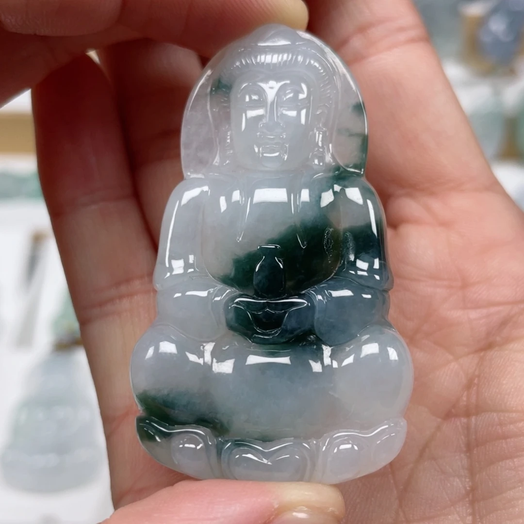 翡翠颈饰未镶嵌天然缅甸翡翠A货观音1号