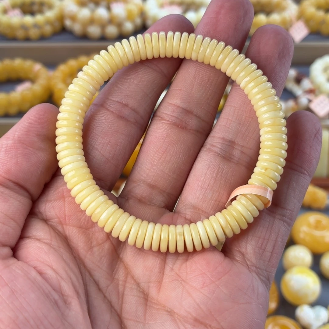 琥珀未镶嵌裸石药片手串8mm