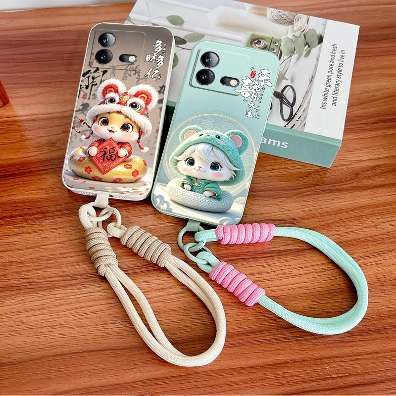 2025全新款iqooneo8手机壳V2301A编织手绳防摔萌蛇开运网红软硅胶