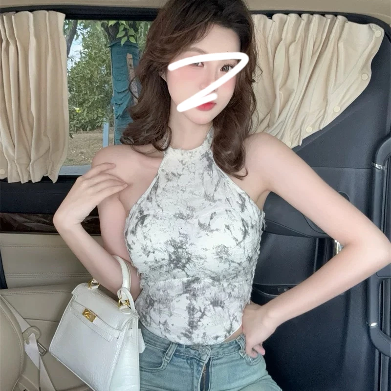 【扎染挂脖】带胸垫 上衣女