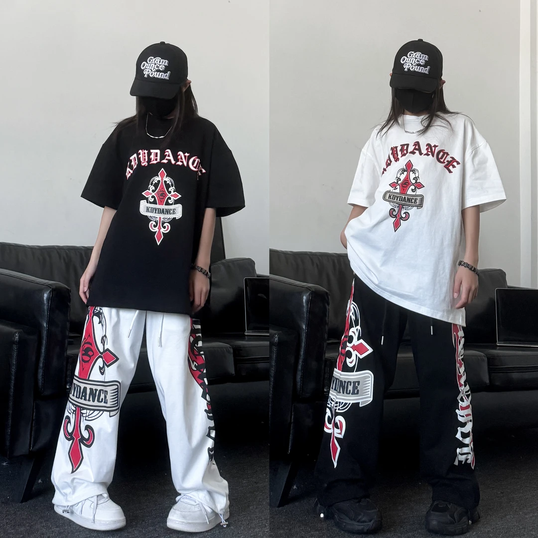 2025春夏新款男女儿童蛇年印花短袖T恤卫裤少儿街舞嘻哈潮酷套装