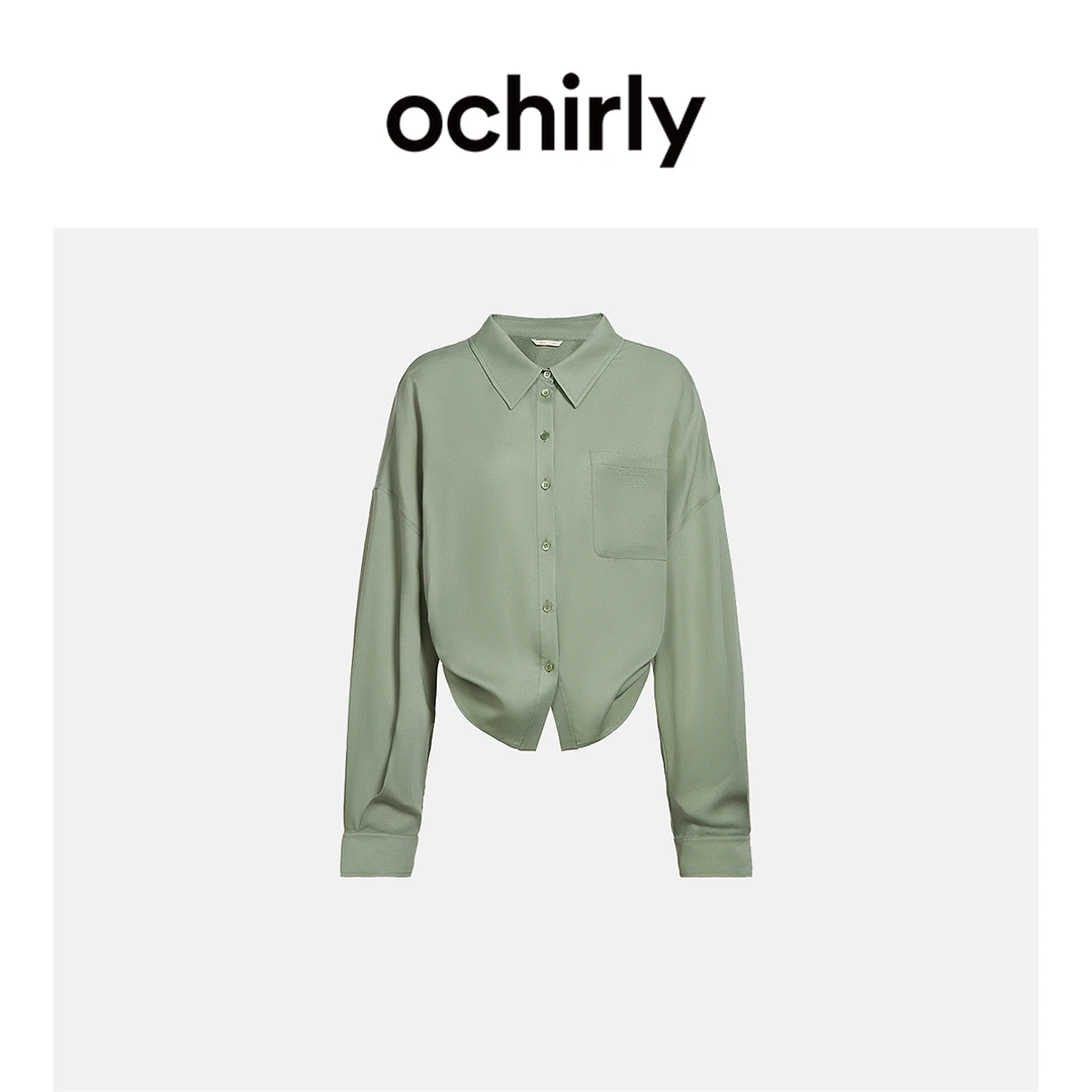 *天丝衬衫女OCHIRLY欧时力新款春夏后片荷叶不规则上衣欧若风