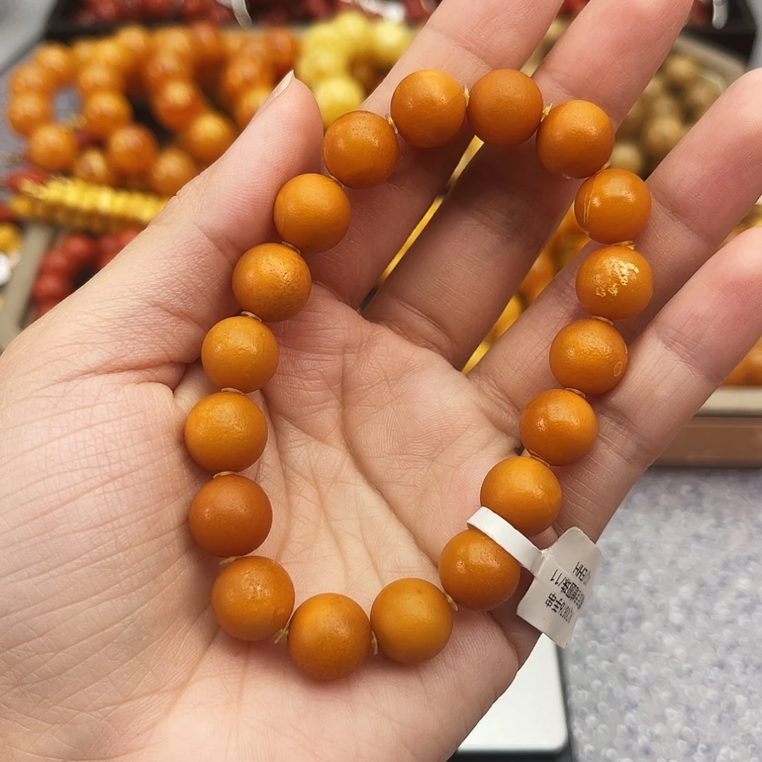 琥珀未镶嵌手链11m老蜡