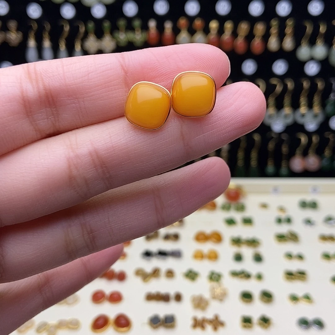 和田玉银S925镶嵌耳饰