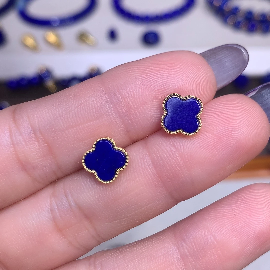 青金石银S925镶嵌耳饰9.5m