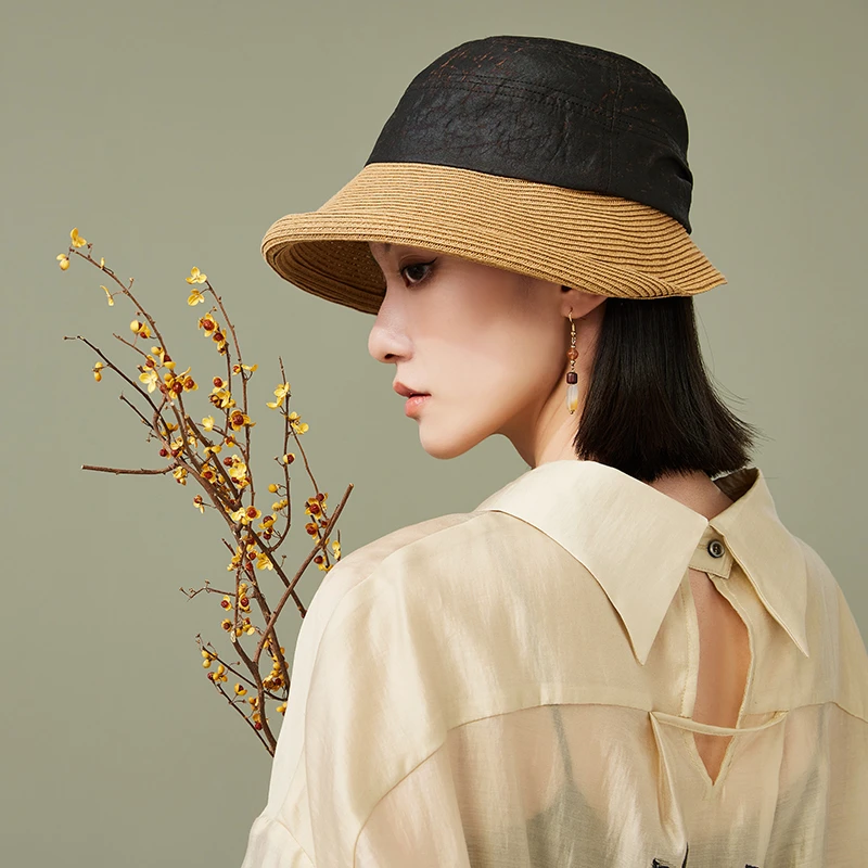 心奢饰 显脸小防晒渔夫帽香云纱户外度假草帽BM21863